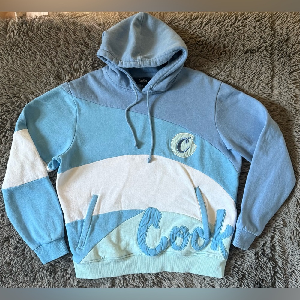 Cookies Men’s 2XL Blue Colorblock Hoodie Embroidered Logo Streetwear Pullover